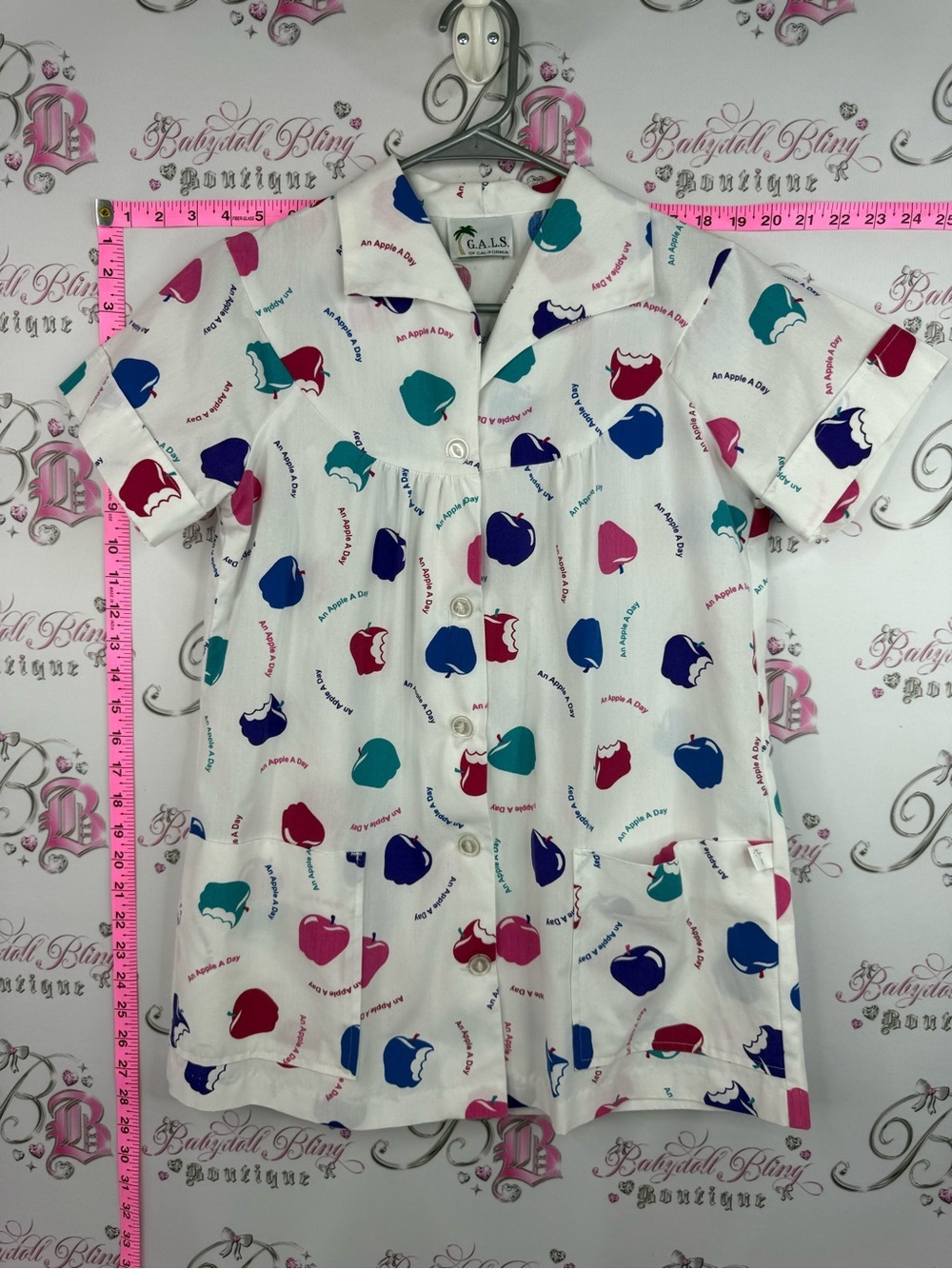 G.A.L.S. California shirt top White Apple Print Button-Up Top teacher